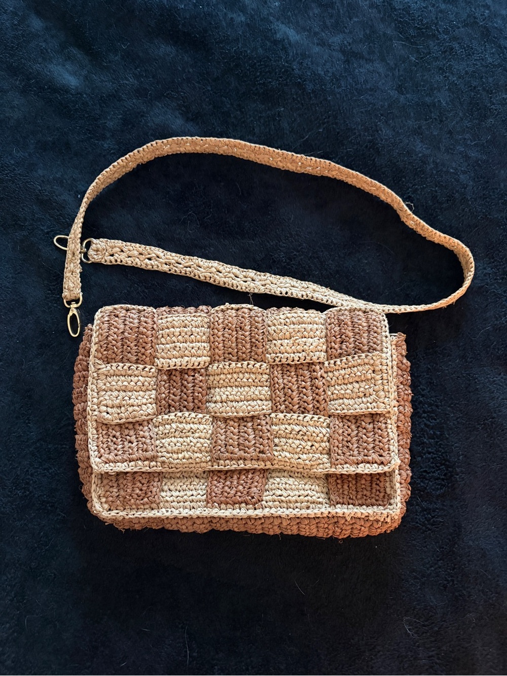 Woven Two-Tone Brown Crochet Crossbody Bag